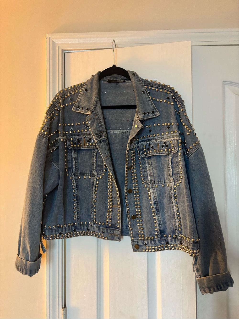 Anna Grace Light Blue Studded Denim Jacket